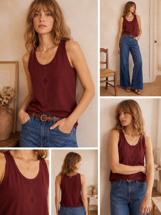 Eddie Bauer Tops - Eddie Bauer Embroidered Burgundy Tank Top XS